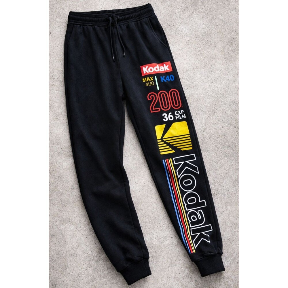 KODAK GRAPHIC JOGGERS XS BLACK Y2K STREETWEAR SWEATPANTS